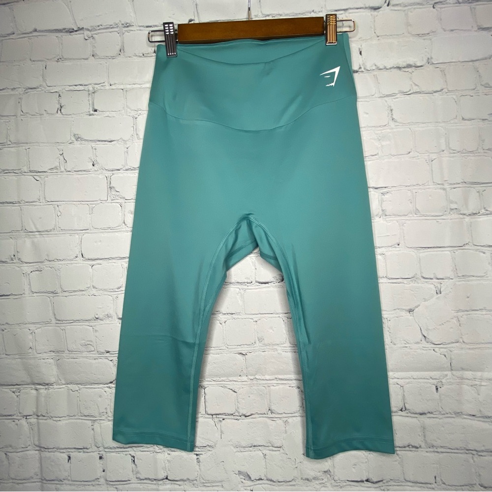 Gymshark Training Crop Leggings Seamless High Waist Logo Aqua Turquoise Large